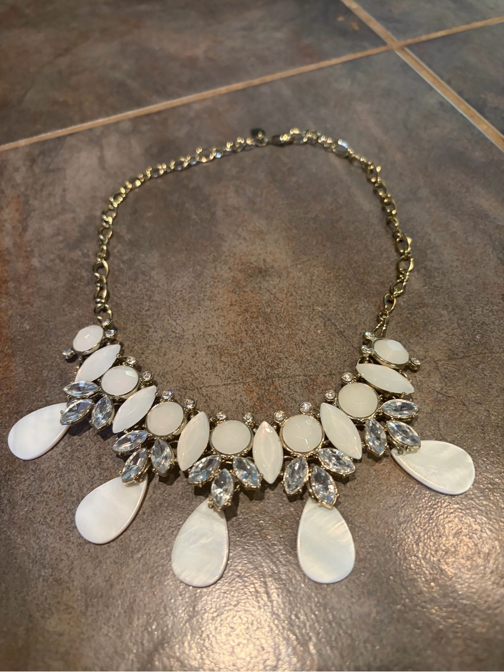 Gold-Tone White Teardrop Statement Necklace -